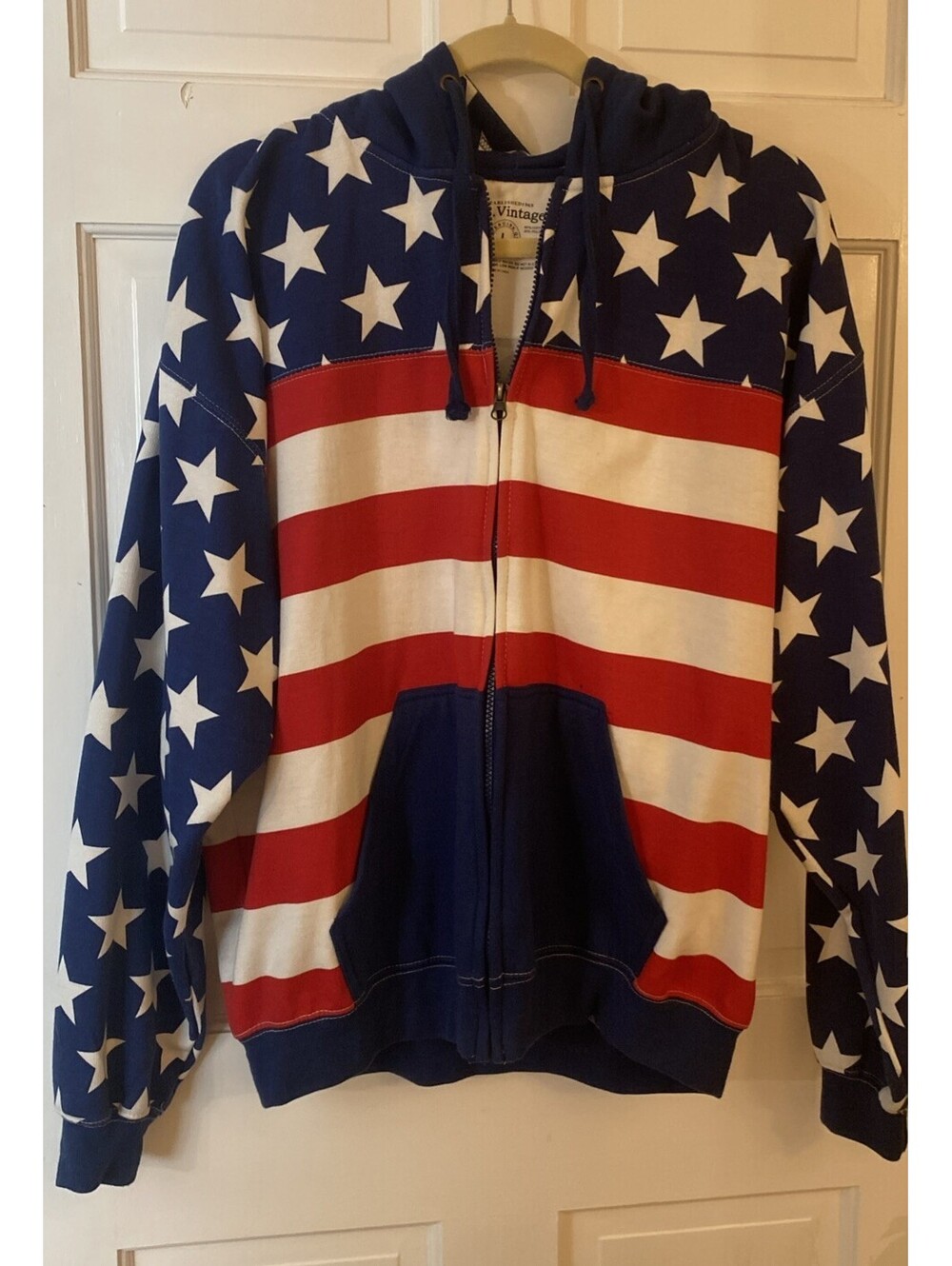 U.S. Vintage Men's L Full Zip Hooded Hoodie Multicolor Stars USA Flag Patriotic